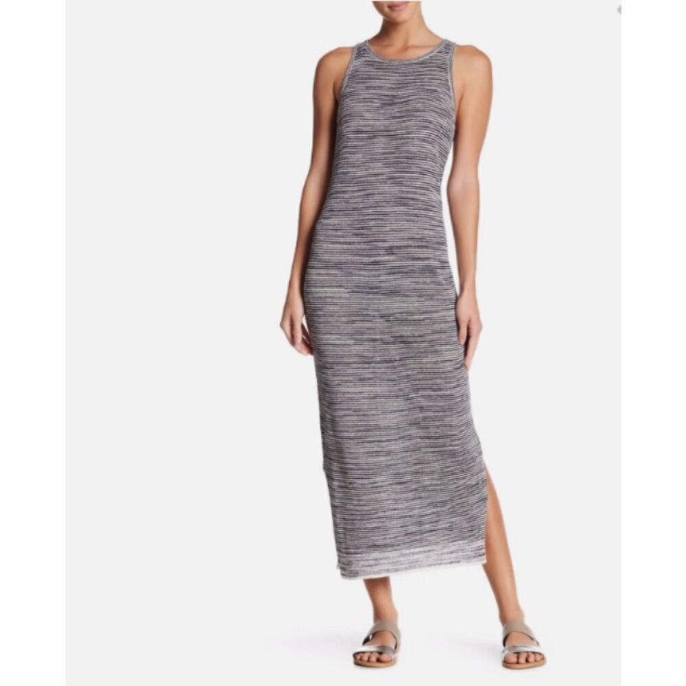 THEORY INTRELLA SPACE‎ DYE STRIPED LINEN BLEND MAXI DRESS, ECHO size small